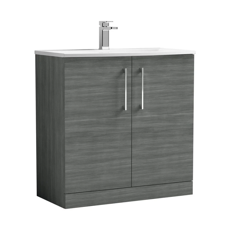 Nuie Arno 800mm Floor Standing 2 Door Vanity & Basin 4 Contemporary Anthracite Woodgrain MFC 830x810x440mm