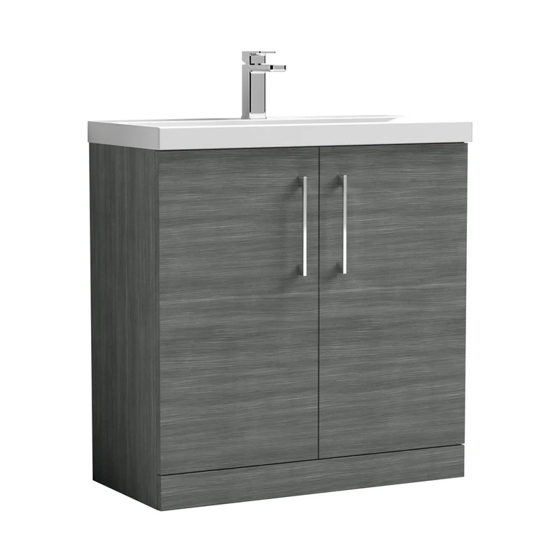 Nuie Arno 800mm Floor Standing 2 Door Vanity & Basin 3 Contemporary Anthracite Woodgrain MFC 850x810x395mm