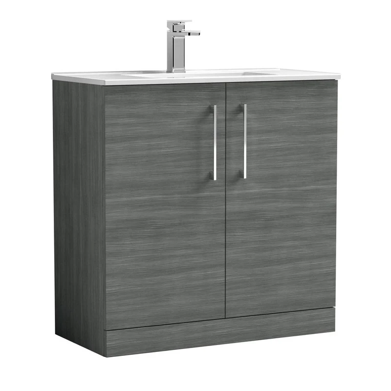 Nuie Arno 800mm Floor Standing 2 Door Vanity & Basin 2 Contemporary Anthracite Woodgrain MFC 815x800x390mm