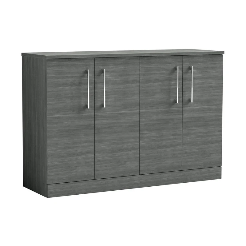 Nuie Arno 1200mm Floor Standing 4 Door Vanity & Worktop Contemporary Anthracite Woodgrain MFC Textured Woodgrain 818x1205x390mm