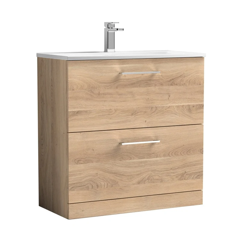 Nuie Arno 800mm Floor Standing 2-drawer Vanity & Basin 4 Contemporary Bleached Oak MFC 830x810x440mm
