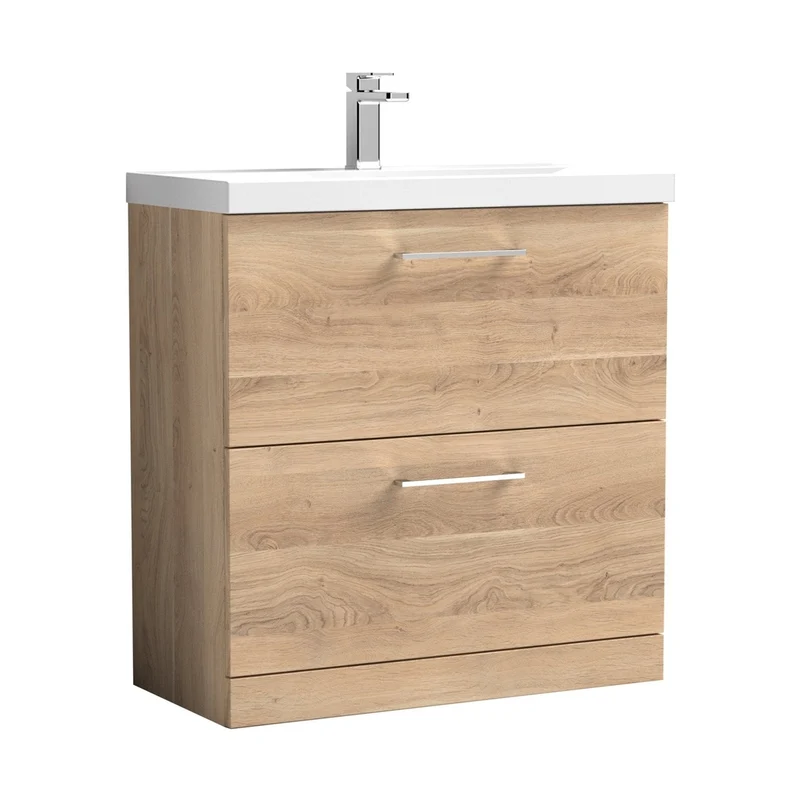 Nuie Arno 800mm Floor Standing 2-drawer Vanity & Basin 3 Contemporary Bleached Oak MFC 850x810x395mm
