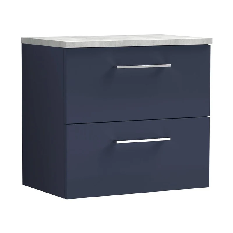 Nuie Arno 600mm Wall Hung 2-drawer Vanity & Laminate Worktop Contemporary Midnight Blue MFC Painted Matt 562x605x390mm - ARN2924LBG