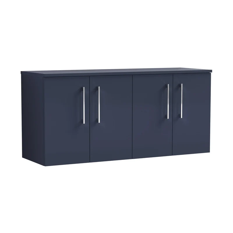Nuie Arno 1200mm Wall Hung 4-door Vanity & Worktop Contemporary Midnight Blue MFC Painted Matt 558x1205x390mm