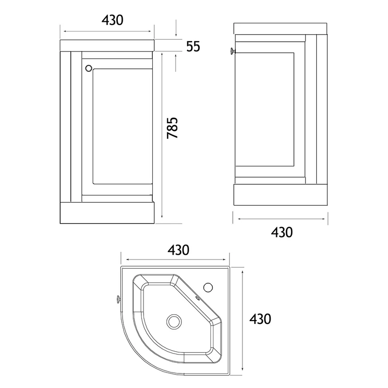 Hardwick 430mm Corner Vanity Unit and Polymarble Basin - Matt White