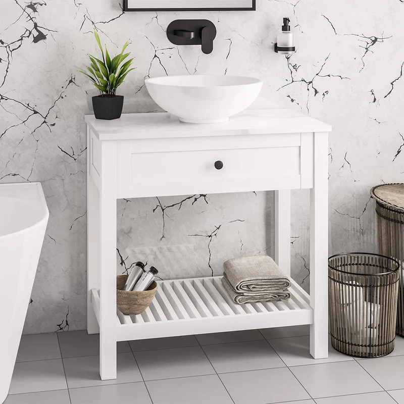 Hardwick 800mm Floor Standing Washstand and Quartz Worktop - Matt White