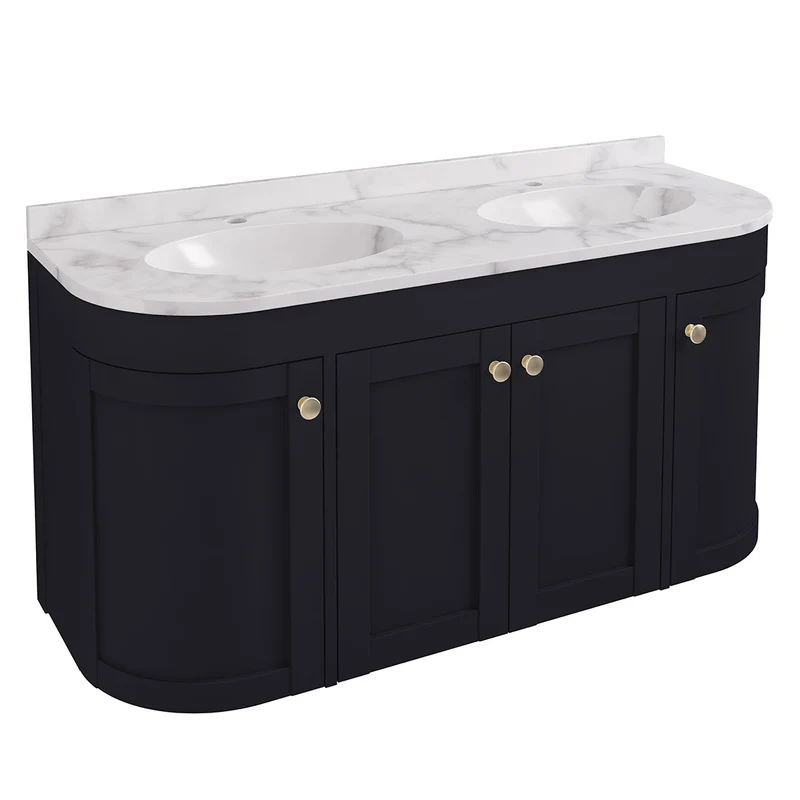 Hardwick 1200mm Wall Hung Vanity Unit, Quartz Worktop and Double Basin - Matt Anthracite