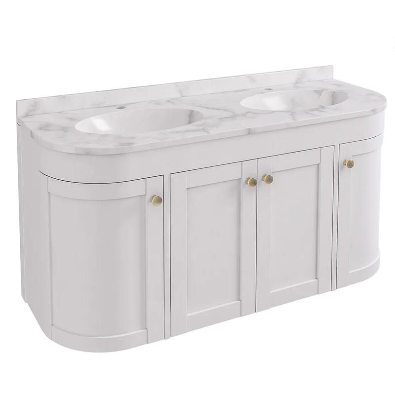 Hardwick 1200mm Wall Hung Vanity Unit, Quartz Worktop and Double Basin - Matt White