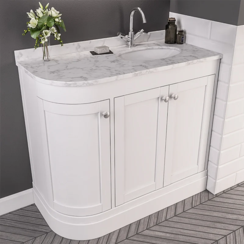 Hardwick 900mm Traditional Corner Vanity Unit, Quartz Worktop and Basin Right Hand - Matt White