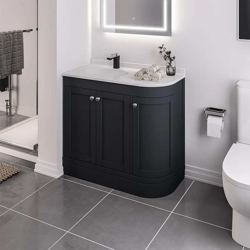 Hardwick 900mm Traditional Corner Vanity Unit, Quartz Worktop and Basin Left Hand - Matt Anthracite
