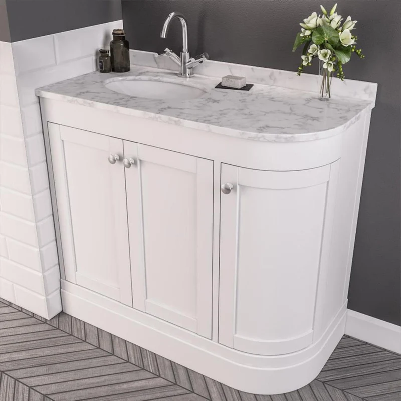 Hardwick 900mm Traditional Corner Vanity Unit, Quartz Worktop and Basin Left Hand - Matt White
