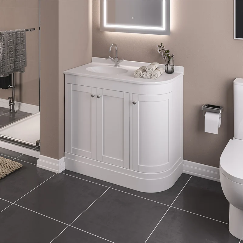 Hardwick 900mm Traditional Corner Vanity Unit, Quartz Worktop and Basin Left Hand - Matt White