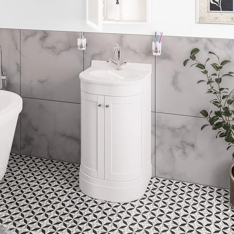 Hardwick 600mm Traditional Vanity Unit, Quartz Worktop and Basin - Matt White