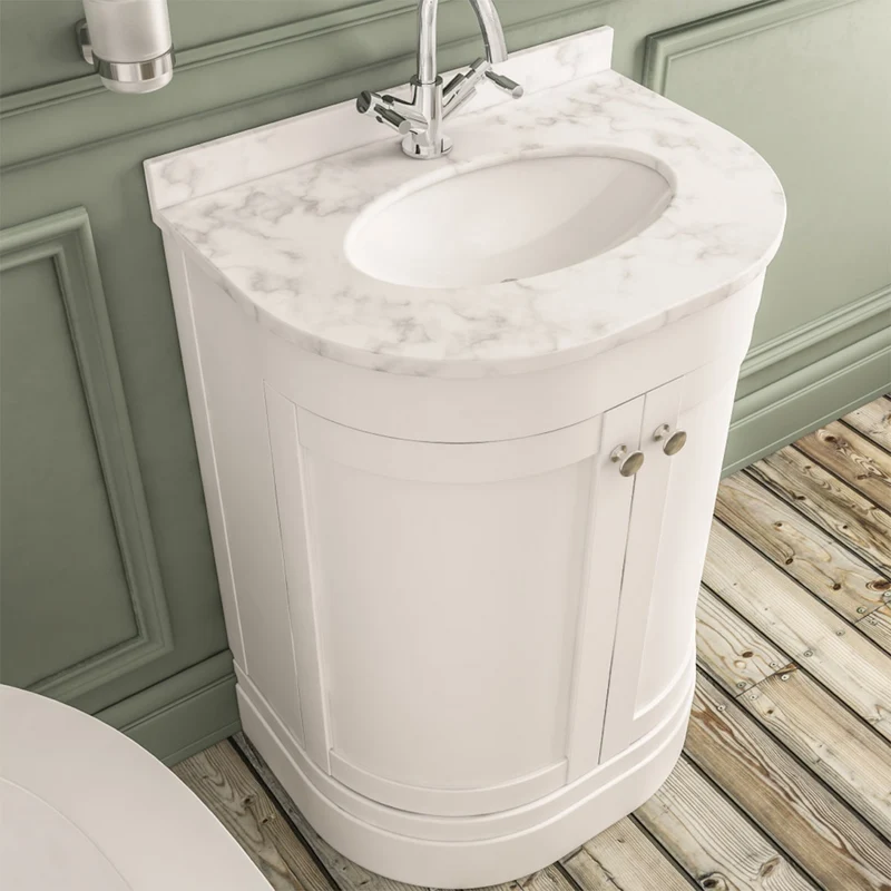 Hardwick 600mm Traditional Vanity Unit, Quartz Worktop and Basin - Matt White