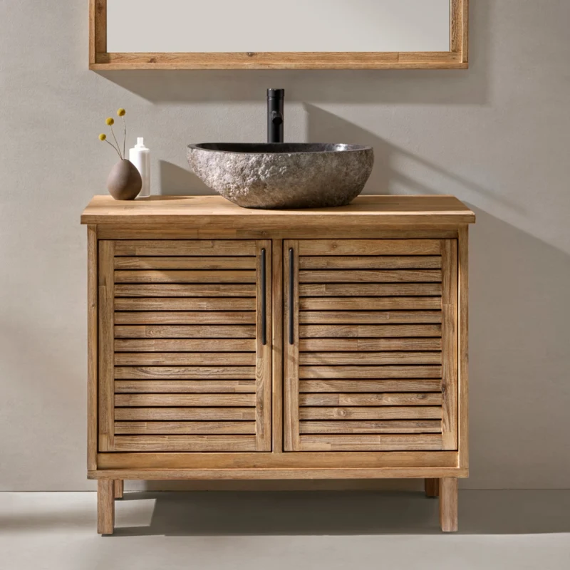 Merida 1000 Floor Standing 2 Louvered Door Solid Teak Vanity Unit