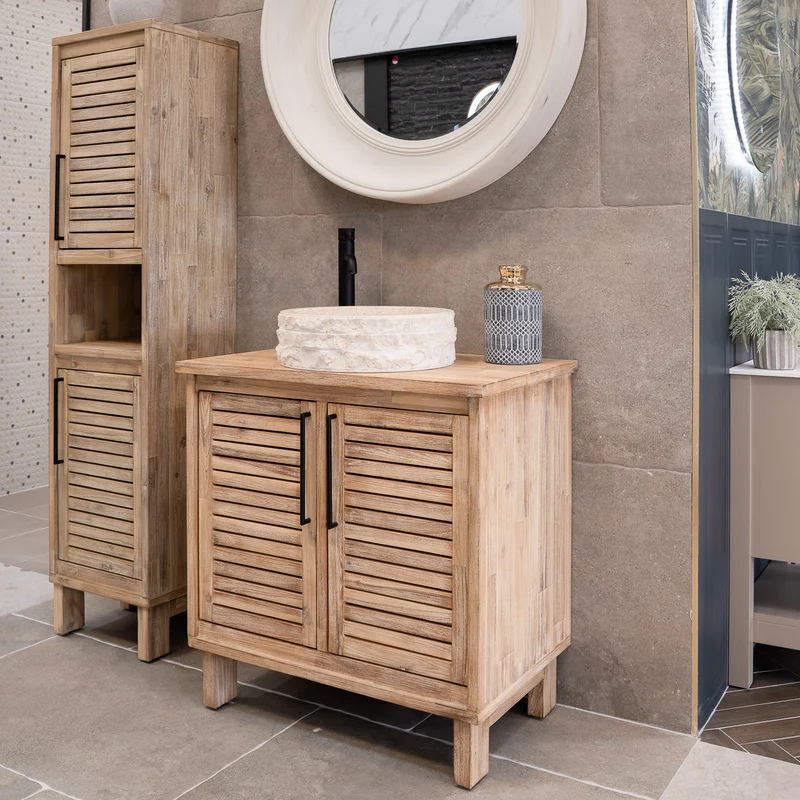 Merida 800 Floor Standing 2 Louvered Door Solid Teak Vanity Unit