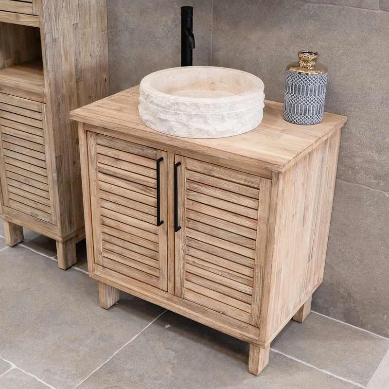 Merida 800 Floor Standing 2 Louvered Door Solid Teak Vanity Unit