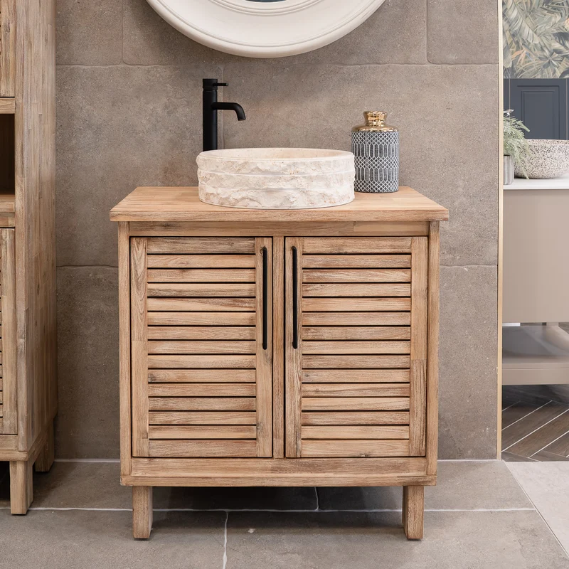 Merida 800 Floor Standing 2 Louvered Door Solid Teak Vanity Unit