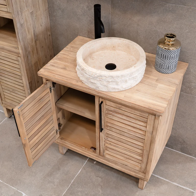 Merida 800 Floor Standing 2 Louvered Door Solid Teak Vanity Unit