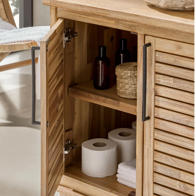Merida 800 Floor Standing 2 Louvered Door Solid Teak Vanity Unit