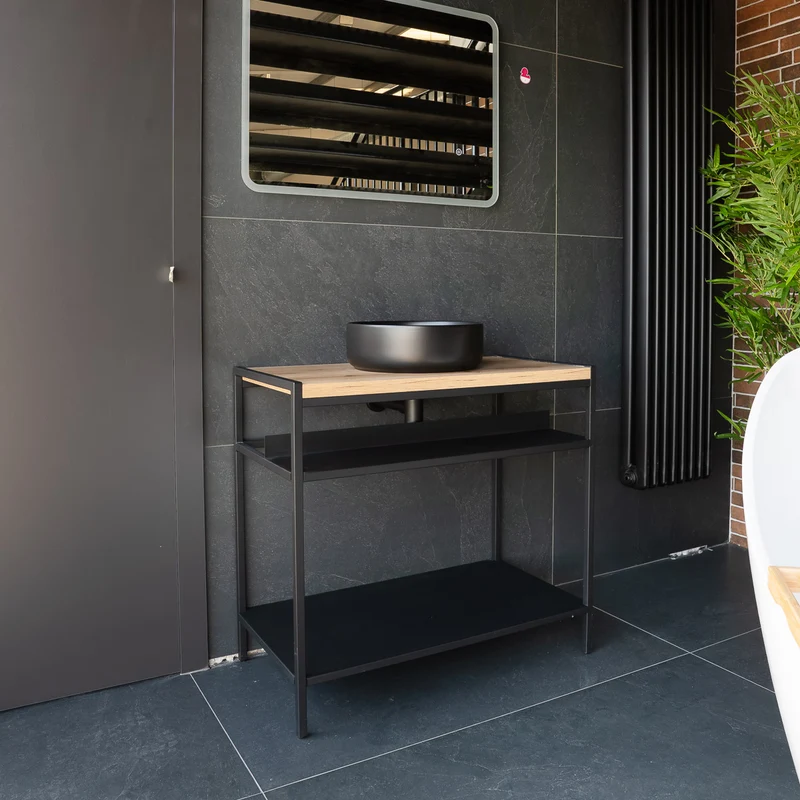 Lisboa 840 Floor Standing Matt Black Metal & Wood Washstand
