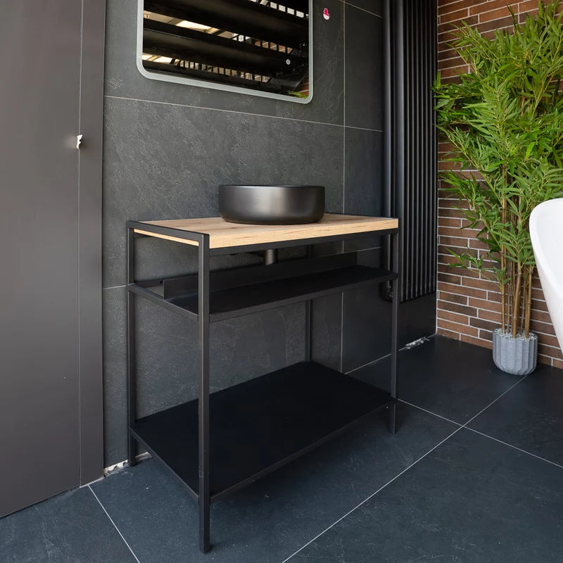 Lisboa 840 Floor Standing Matt Black Metal & Wood Washstand