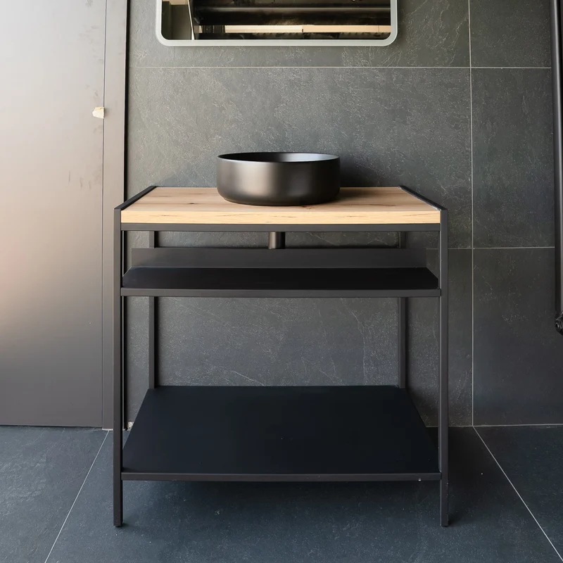 Lisboa 840 Floor Standing Matt Black Metal & Wood Washstand