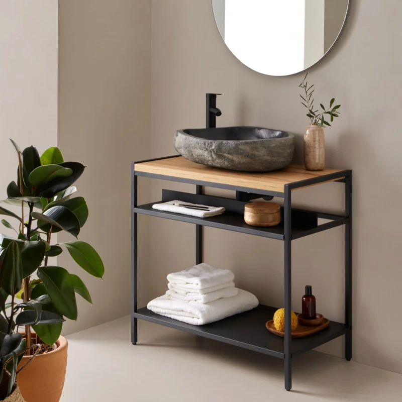 Lisboa 840 Floor Standing Matt Black Metal & Wood Washstand