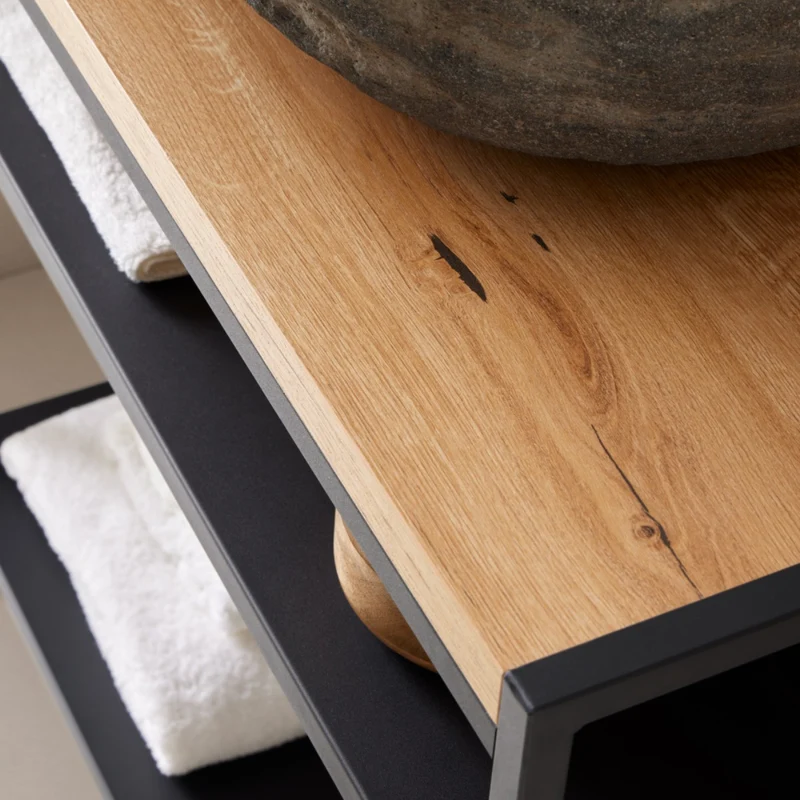 Lisboa 840 Floor Standing Matt Black Metal & Wood Washstand