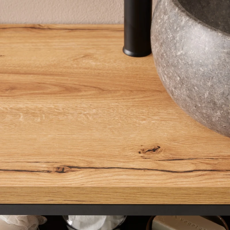 Lisboa 840 Floor Standing Matt Black Metal & Wood Washstand