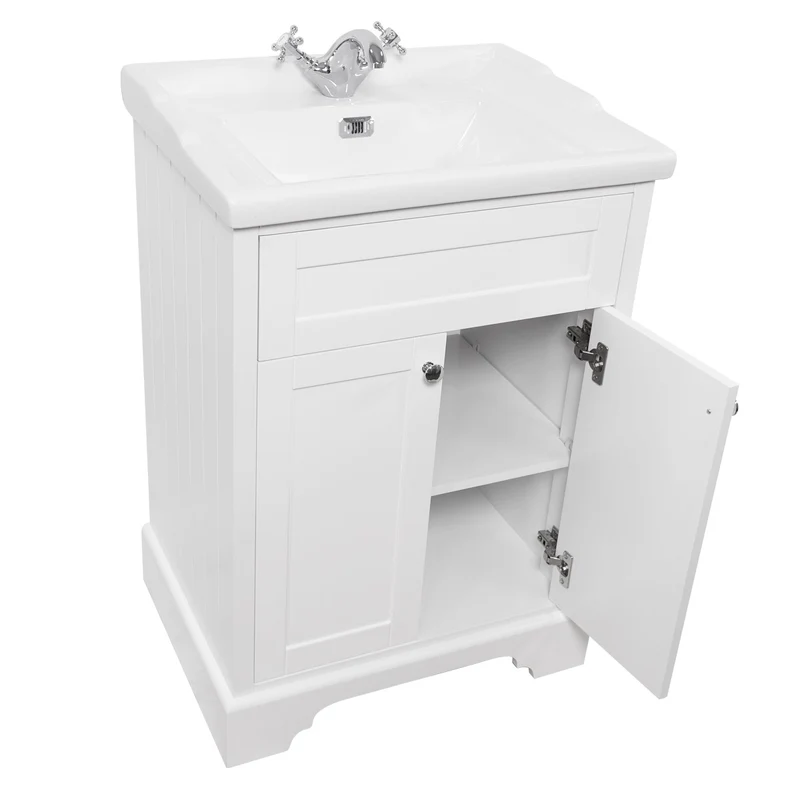 Kingsbury Traditional 600mm Floor Standing Vanity Unit and Basin - White