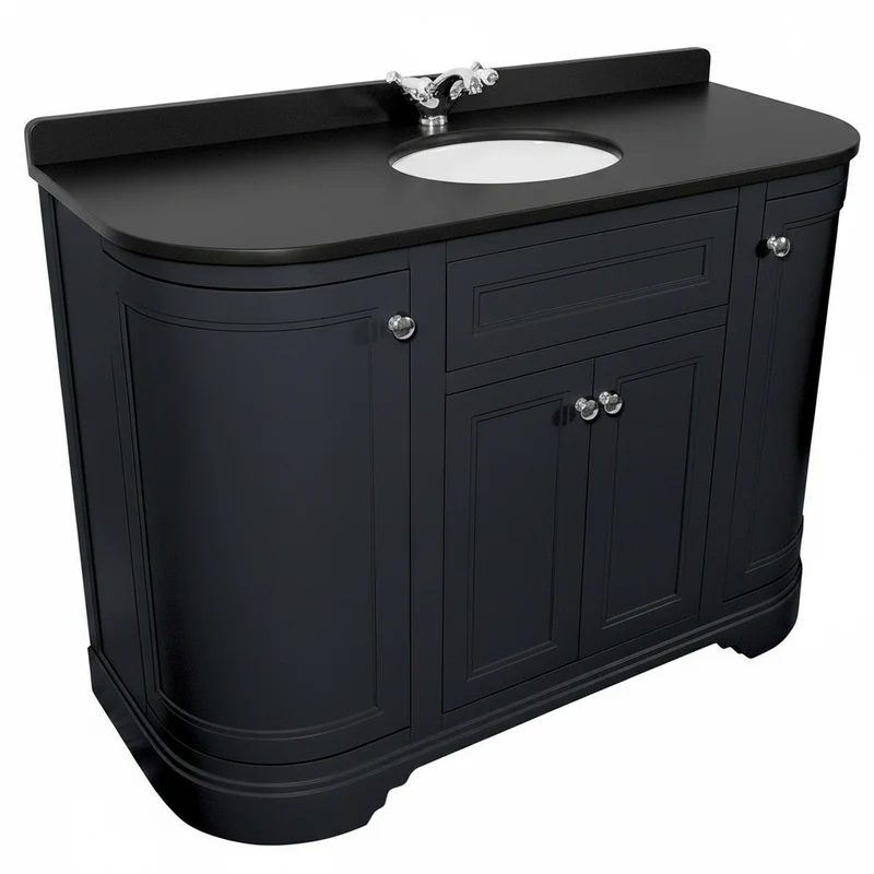 Kingsbury Classic Curved 1200mm Floor Standing Vanity Unit, Black Worktop & Ceramic Basin - Dark Grey