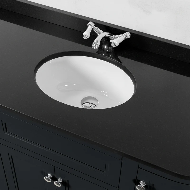 Kingsbury Classic Curved 1200mm Floor Standing Vanity Unit, Black Worktop & Ceramic Basin - Dark Grey
