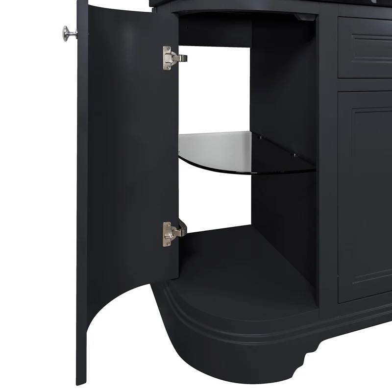 Kingsbury Classic Curved 1200mm Floor Standing Vanity Unit, Black Worktop & Ceramic Basin - Dark Grey