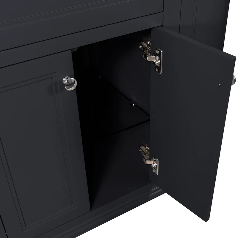Kingsbury Classic Curved 1200mm Floor Standing Vanity Unit, Black Worktop & Ceramic Basin - Dark Grey