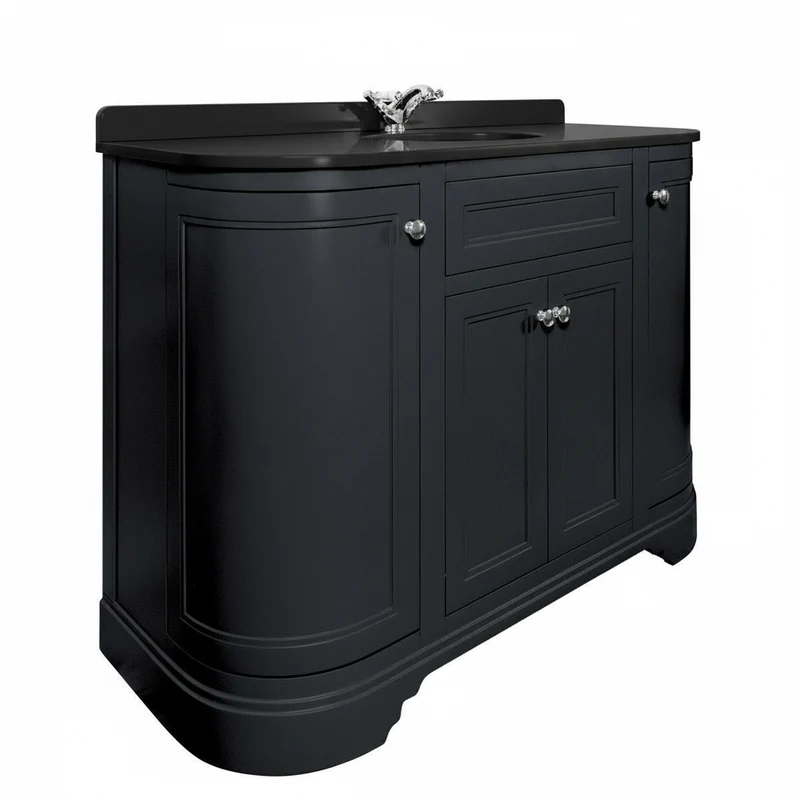 Kingsbury Classic Curved 1200mm Floor Standing Vanity Unit, Black Worktop & Ceramic Basin - Dark Grey