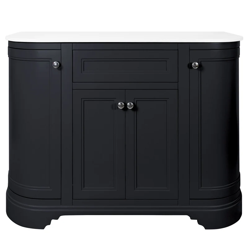 Kingsbury Classic Curved 1200mm Floor Standing Vanity Unit with Marble Worktop - Dark Grey