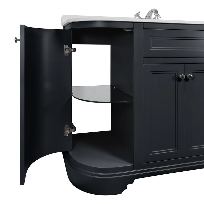 Kingsbury Classic Curved 1200mm Floor Standing Vanity Unit with Marble Worktop - Dark Grey