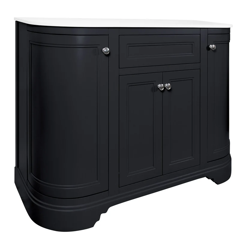 Kingsbury Classic Curved 1200mm Floor Standing Vanity Unit with Marble Worktop - Dark Grey