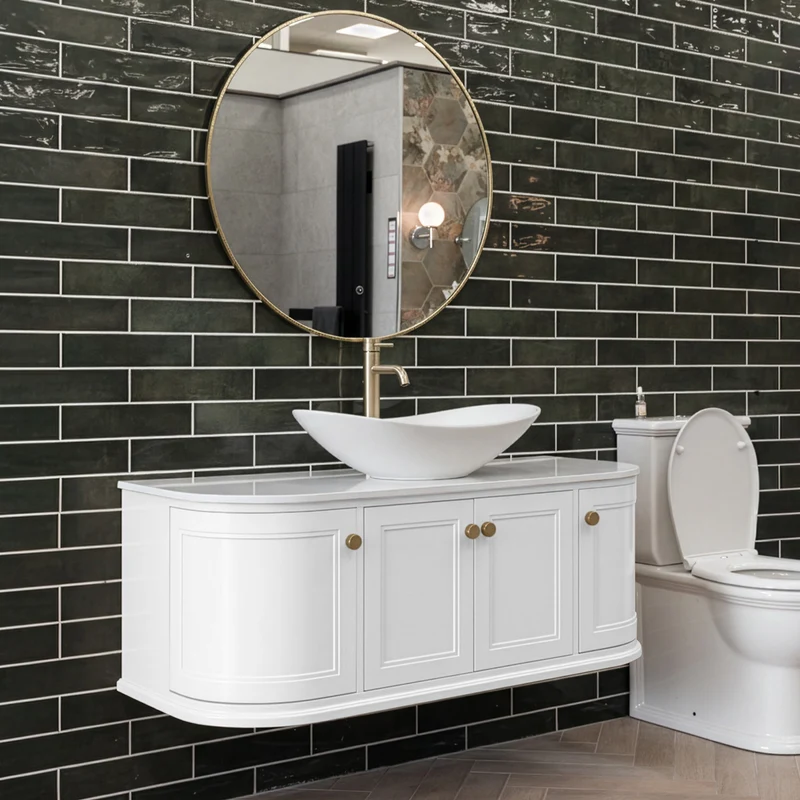 Kingsbury Classic Curved 1200mm Wall Hung Vanity Unit with Marble Worktop - White