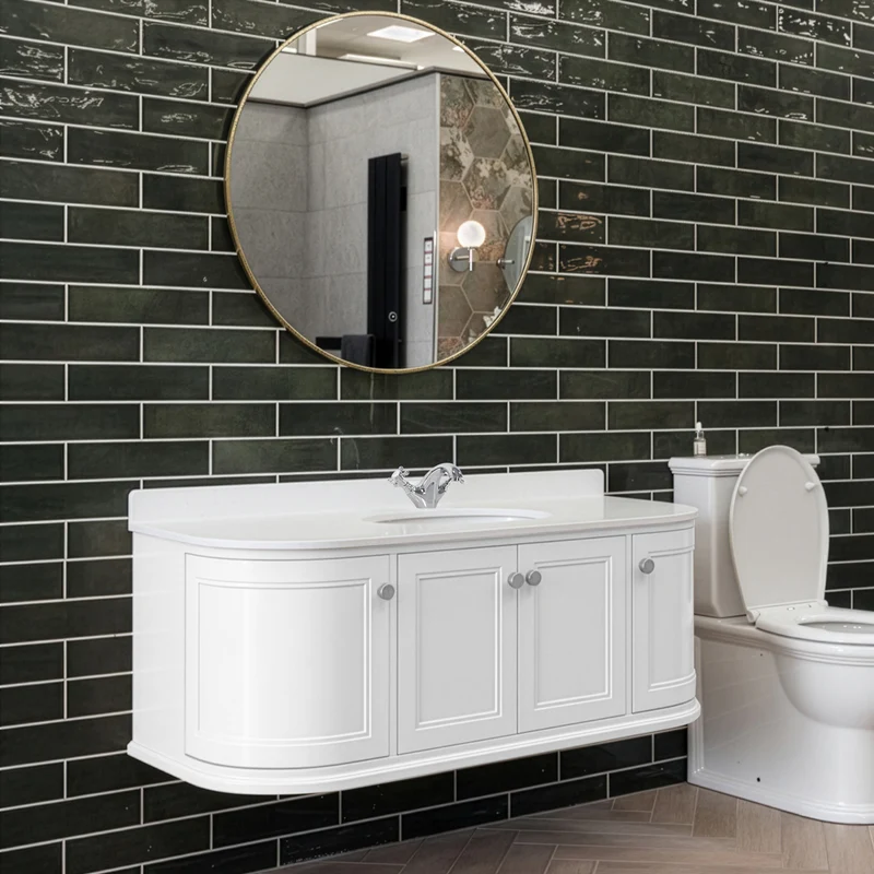 Kingsbury Classic Curved 1200mm Wall Hung Vanity Unit, Marble Worktop & Ceramic Basin - White