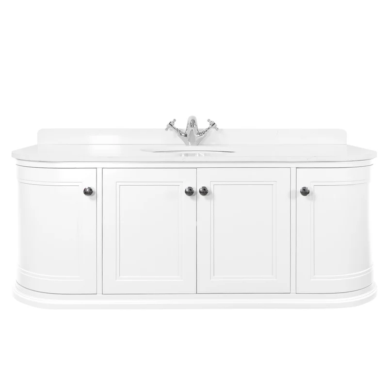 Kingsbury Classic Curved 1200mm Wall Hung Vanity Unit, Marble Worktop & Ceramic Basin - White