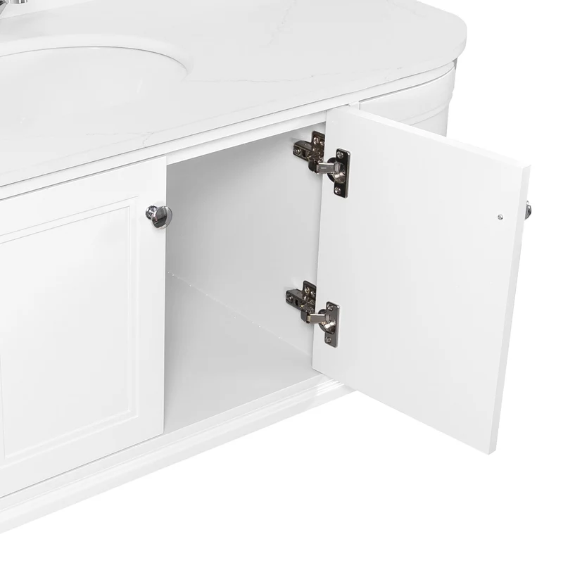 Kingsbury Classic Curved 1200mm Wall Hung Vanity Unit, Marble Worktop & Ceramic Basin - White