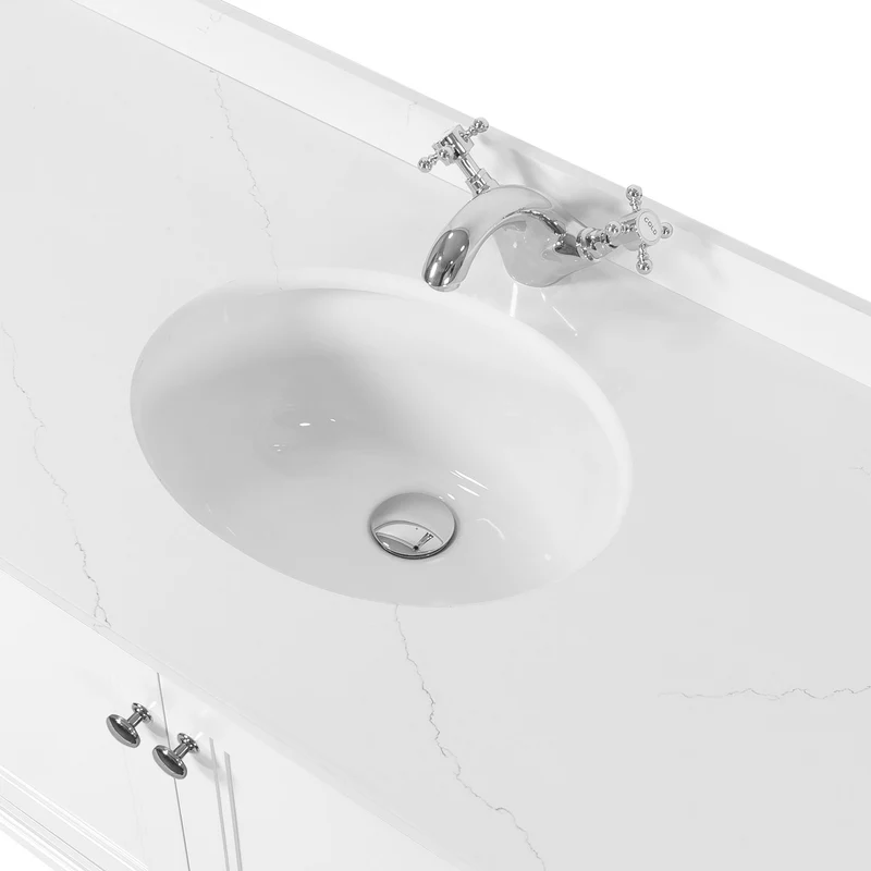 Kingsbury Classic Curved 1200mm Wall Hung Vanity Unit, Marble Worktop & Ceramic Basin - White