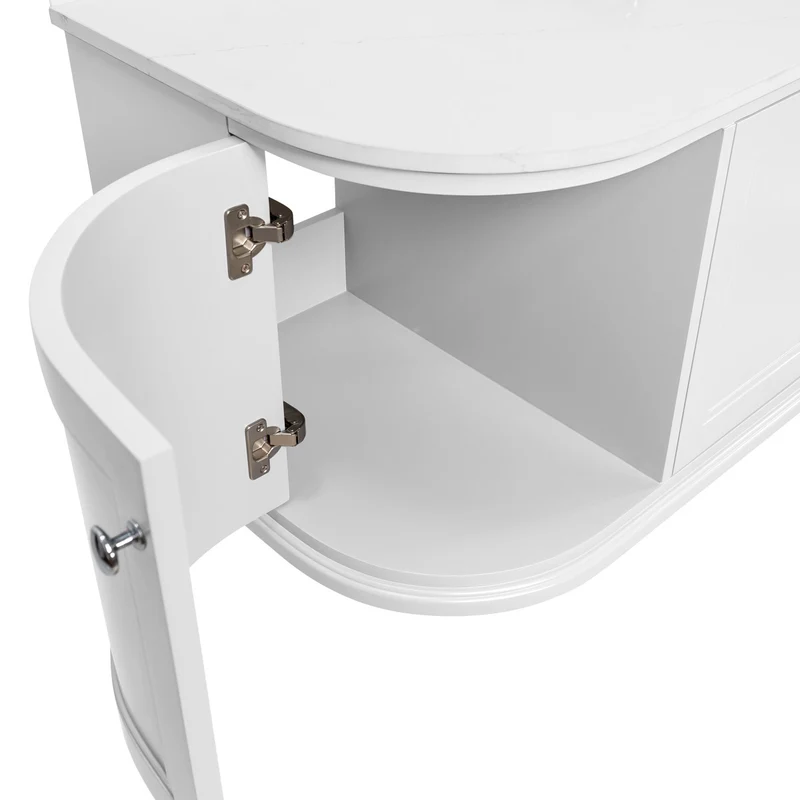 Kingsbury Classic Curved 1200mm Wall Hung Vanity Unit, Marble Worktop & Ceramic Basin - White