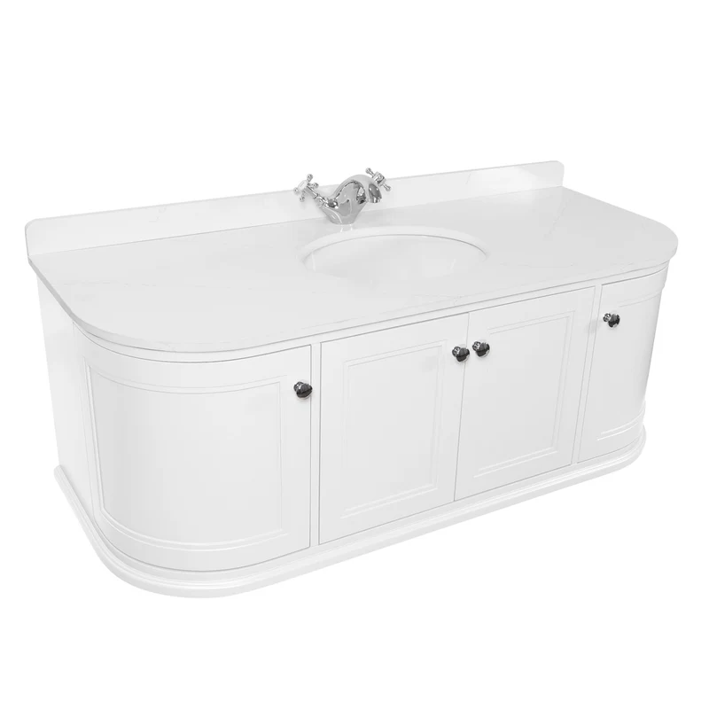 Kingsbury Classic Curved 1200mm Wall Hung Vanity Unit, Marble Worktop & Ceramic Basin - White
