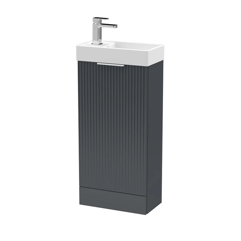 Hudson Reed Fluted 400mm Floor Standing Vanity Unit & Basin - Satin Anthracite