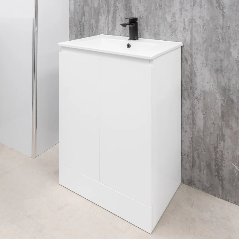Halite Waterproof 600mm Floor Standing Vanity Unit & Basin - White