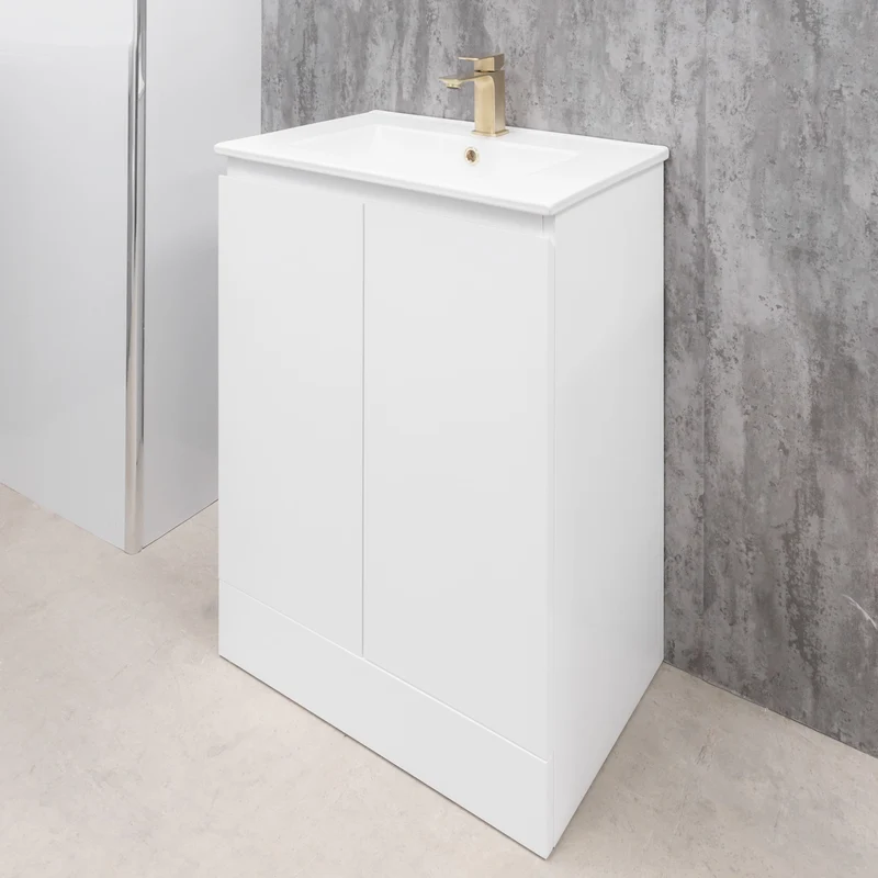 Halite Waterproof 600mm Floor Standing Vanity Unit & Basin - White