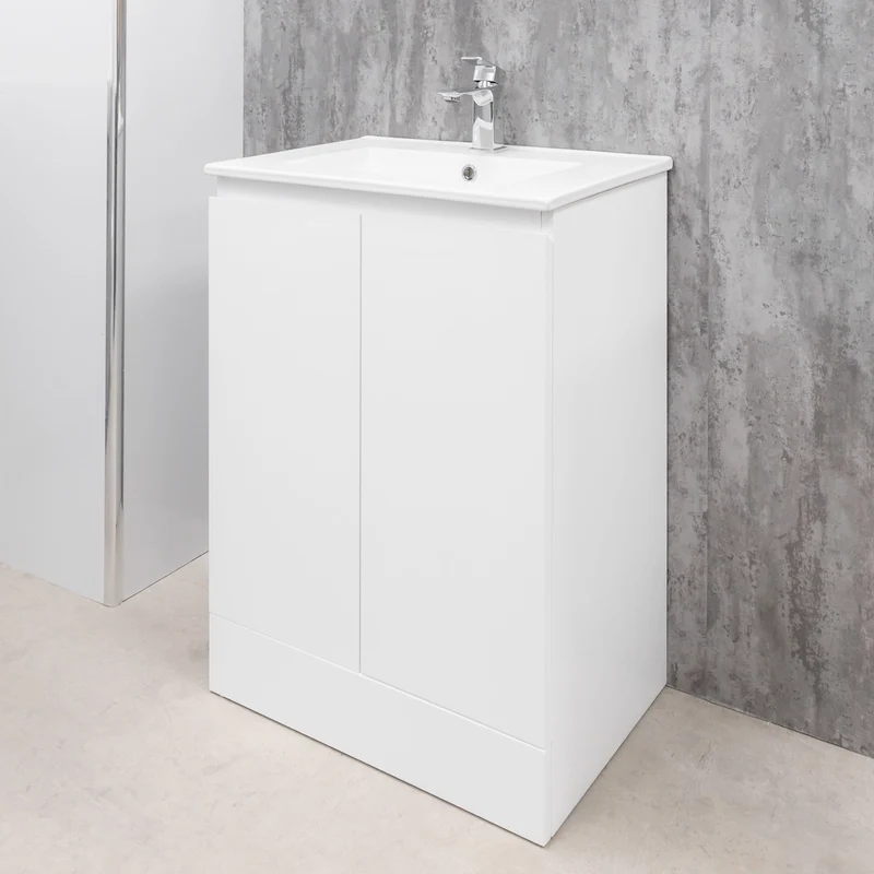 Halite Waterproof 600mm Floor Standing Vanity Unit & Basin - White